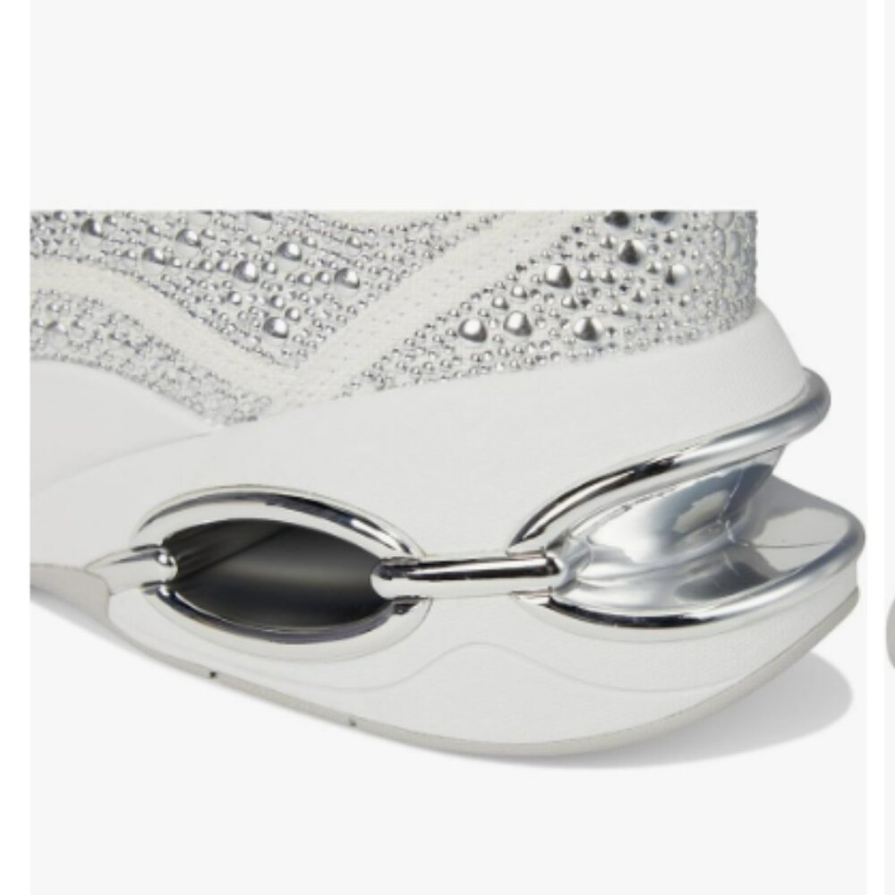 MICHAEL Michael Kors Toni Embellished Linen Blend Trainer -Optical White -Size 7 - Picture 7 of 9